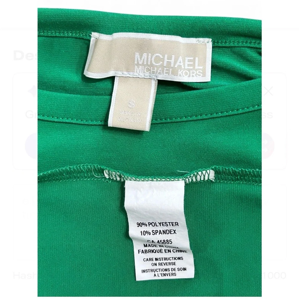 MICHAEL KORS Green Off The Shoulders Dress S, W/Leather Straps And Long Sleeves.